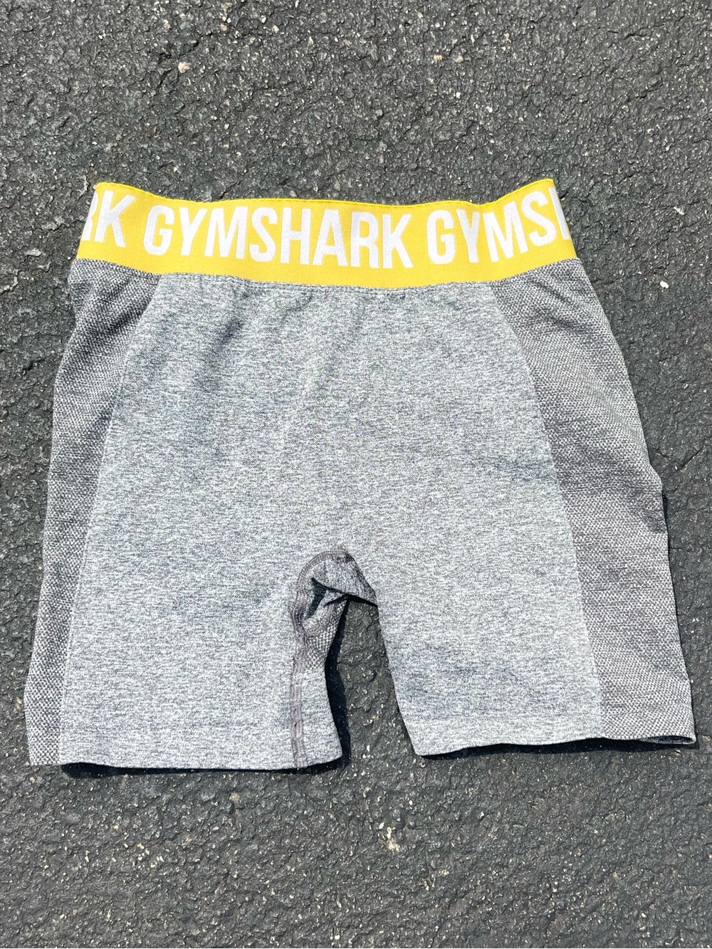 Gymshark Stretch Athletic Grey Biker Shorts with Yellow Waist Size M